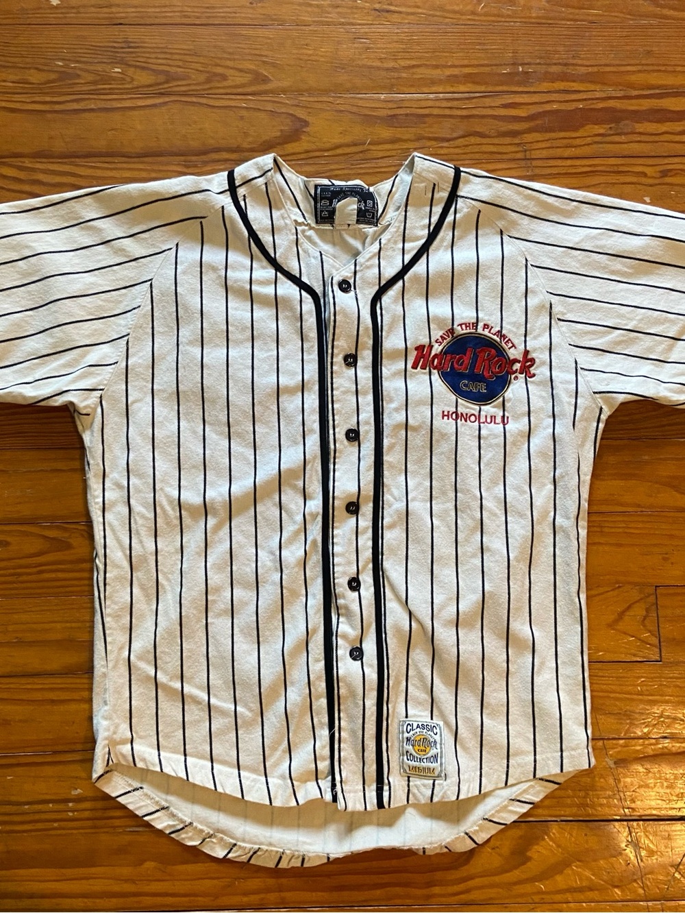 Vintage Hard Rock Cafe Honolulu White Pinstripe Baseball Jersey
